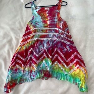 Voile and Lace Trapeze Slip Tie Dye Mini Dress
